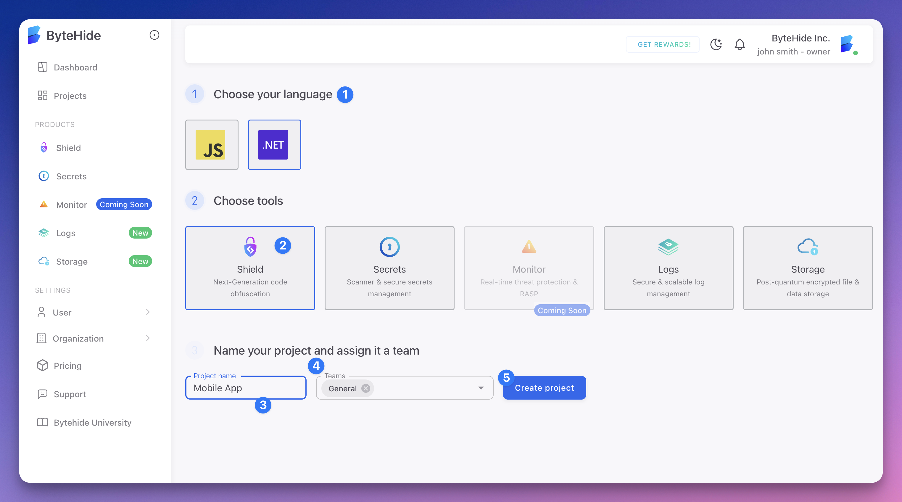 ByteHide Shield Create Project