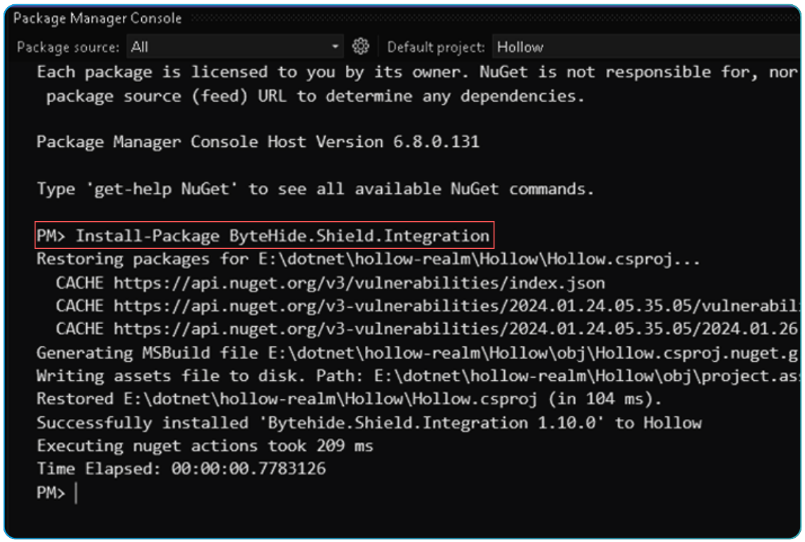 ByteHide Shield terminal installation